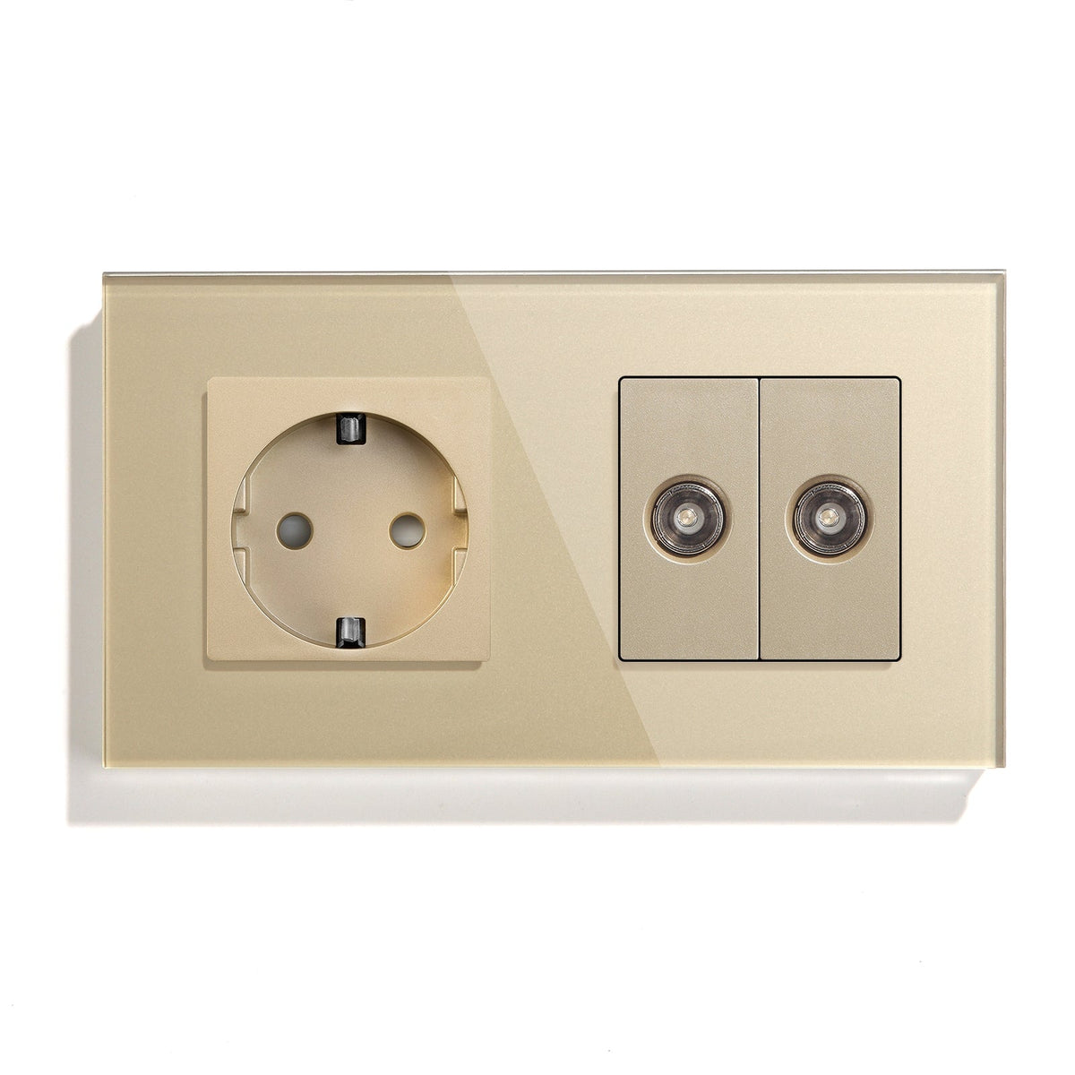 BSEED EU Standard Wall Socket With Double TV Socket Crystal Glass Panel Power Outlets & Sockets Bseedswitch Gold 157mm 