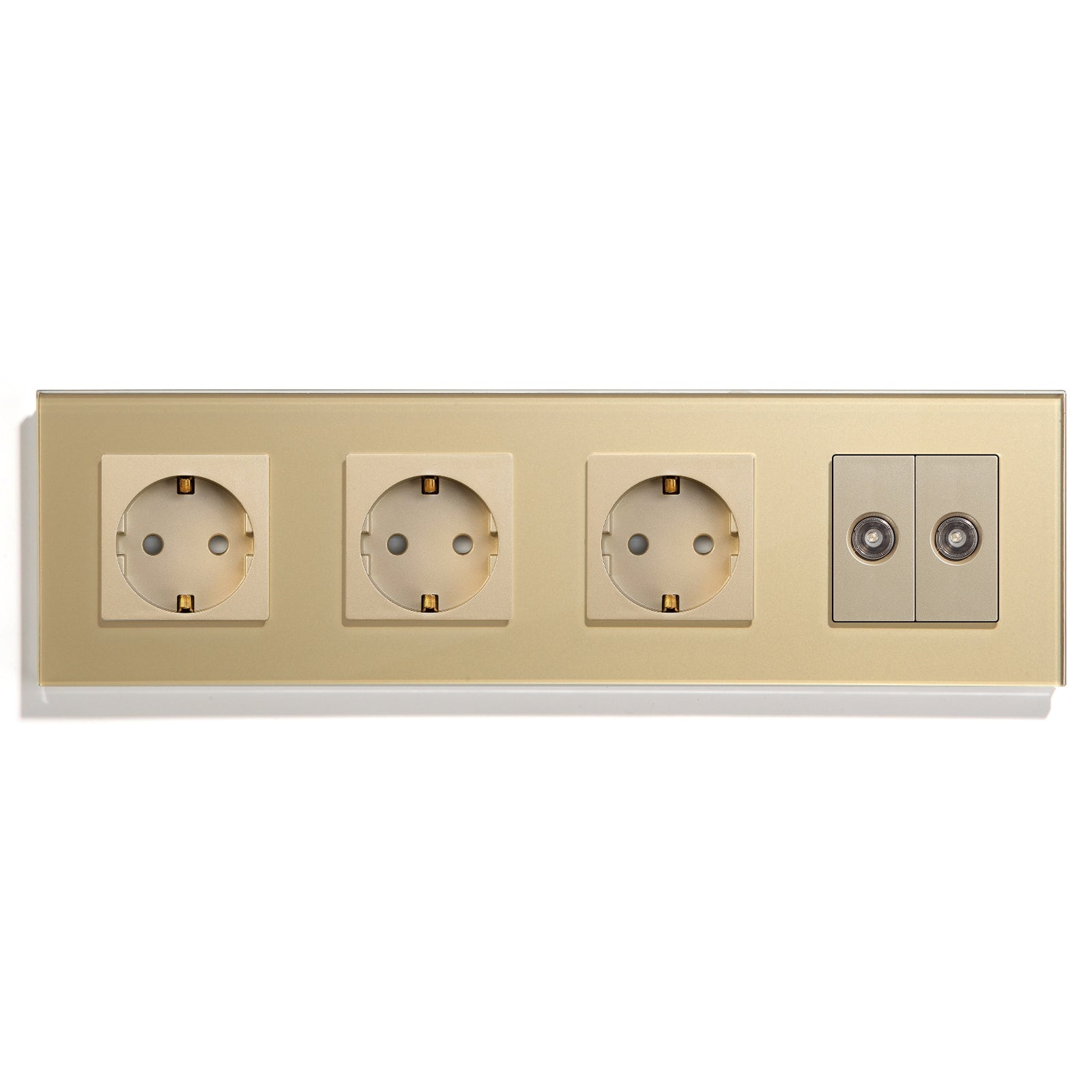 BSEED EU Standard Wall Socket With Double TV Socket Crystal Glass Panel Power Outlets & Sockets Bseedswitch Gold 299mm 