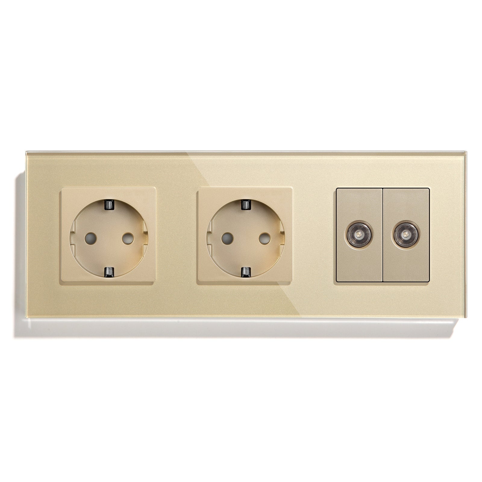 BSEED EU Standard Wall Socket With Double TV Socket Crystal Glass Panel Power Outlets & Sockets Bseedswitch Gold 228mm 