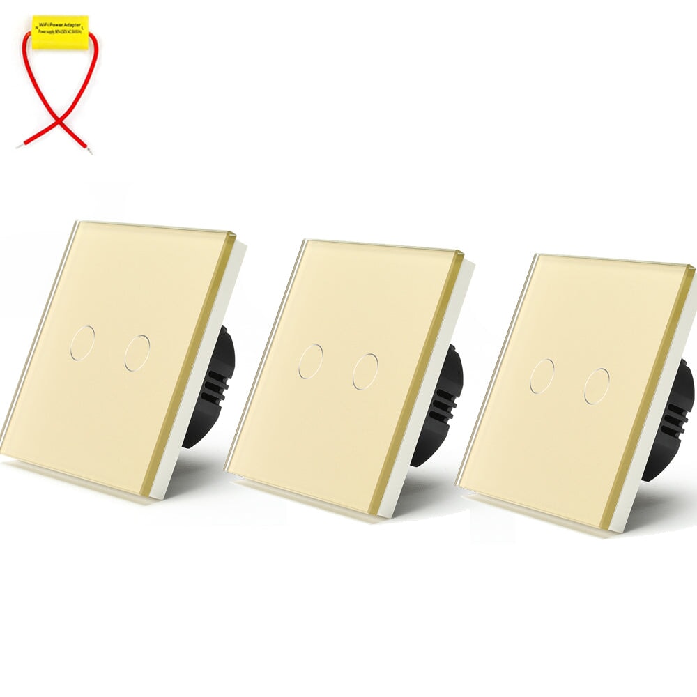 BSEED Single Line Wifi Light Switch 1/2/3 Gang 1/2/3 Way Smart Switch Wireless Wifi Switch Light Switches Bseedswitch Golden 2Gang 3PCS/pack