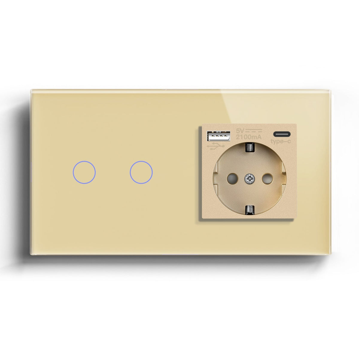 BSEED Smart Touch Switches 1/2/3 Gang Wifi Light Switch Plus EU Wall USB Socket Type-c Smart Life Google Alexa App Control Light Switches Bseedswitch Gold 2Gang 