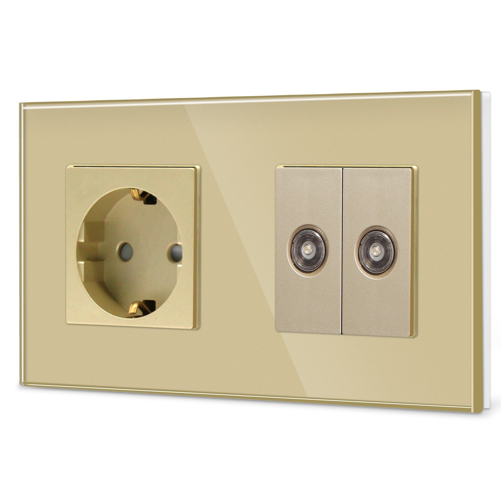 BSEED EU Standard Wall Socket With Double TV Socket Crystal Glass Panel Power Outlets & Sockets Bseedswitch 