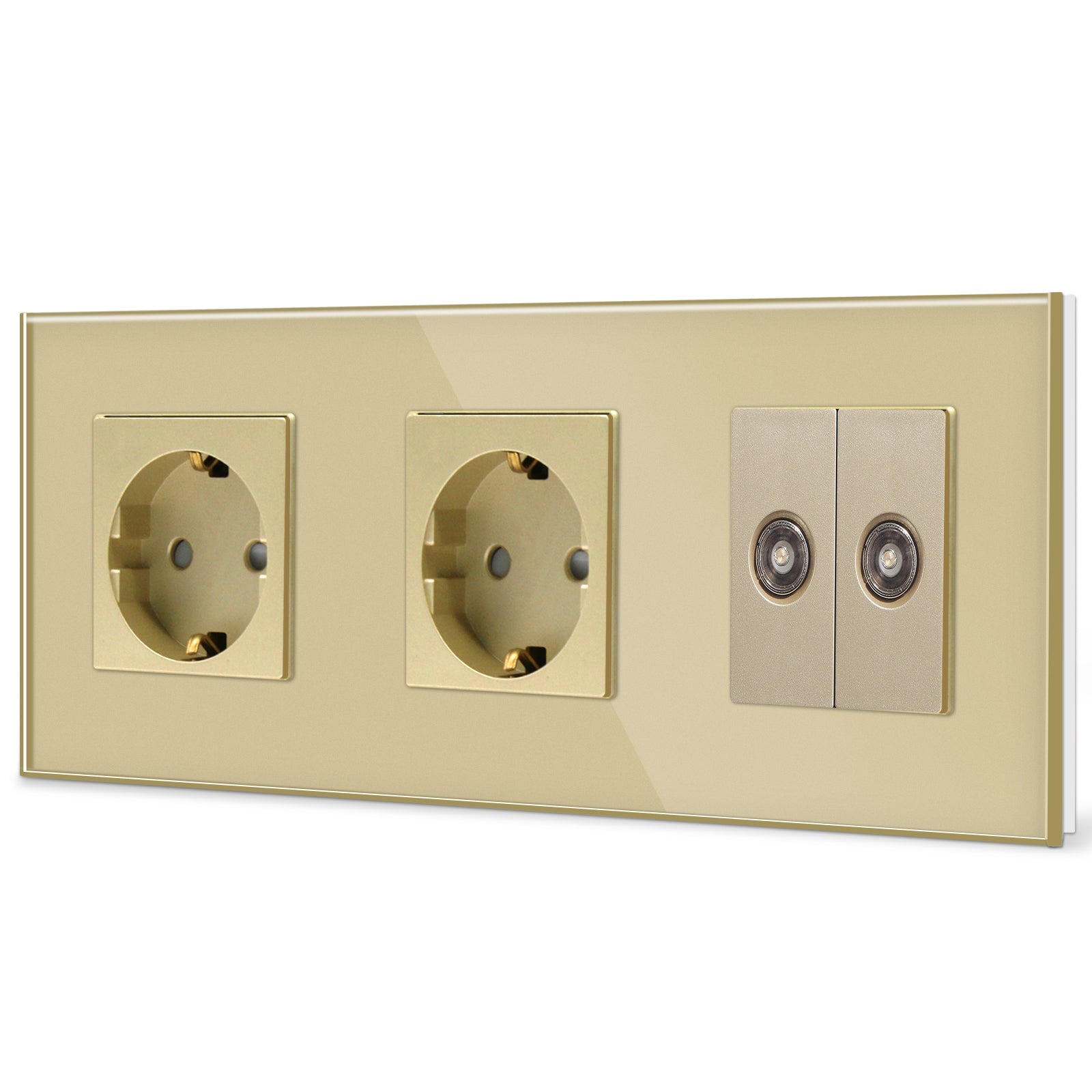 BSEED EU Standard Wall Socket With Double TV Socket Crystal Glass Panel Power Outlets & Sockets Bseedswitch 