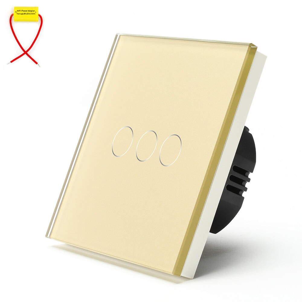 BSEED Single Line Wifi Light Switch 1/2/3 Gang 1/2/3 Way Smart Switch Wireless Wifi Switch Light Switches Bseedswitch Golden 3Gang 1PCS/pack