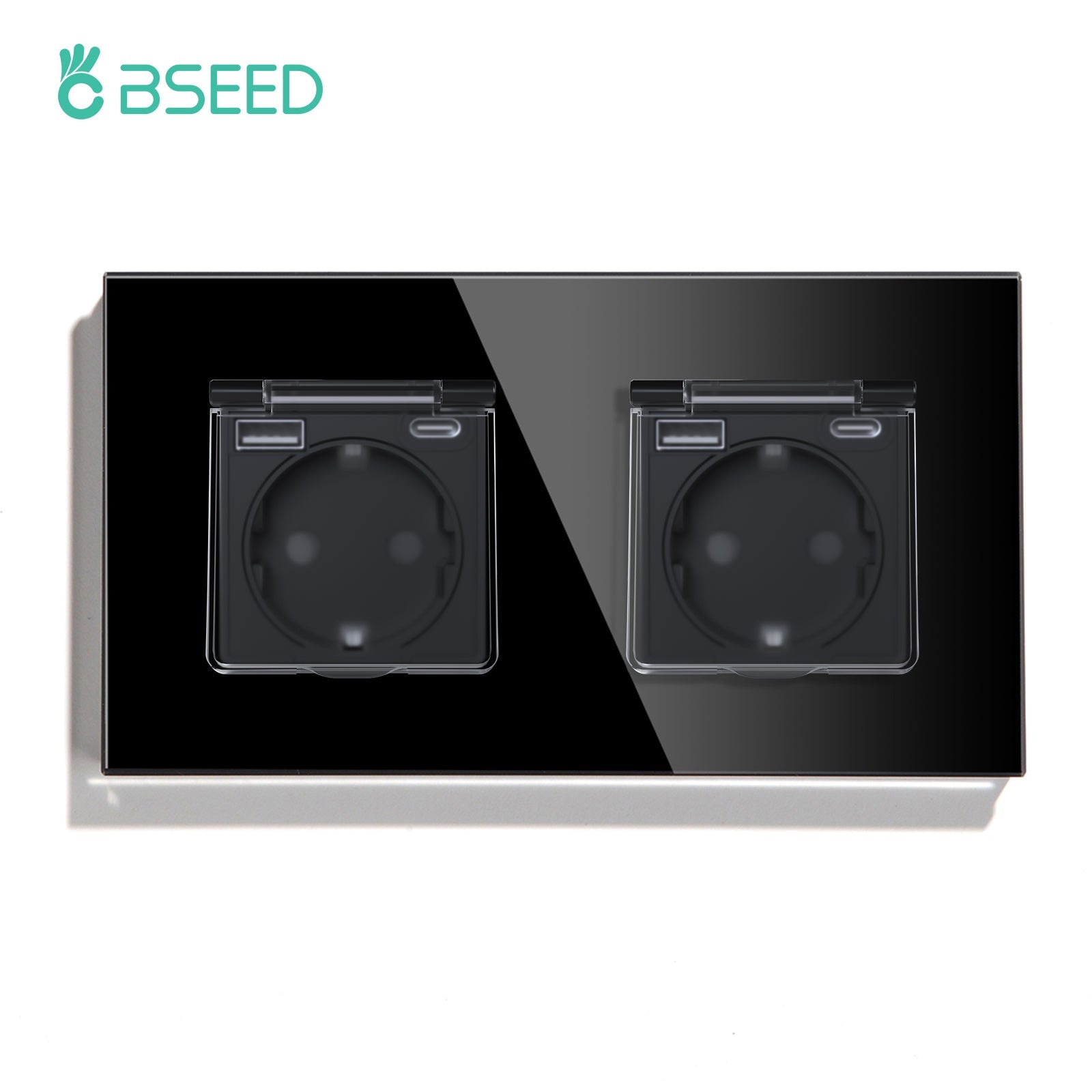 Eu socket with USB&Cover Glass Panel Power Outlets & Sockets Bseedswitch Black Double 