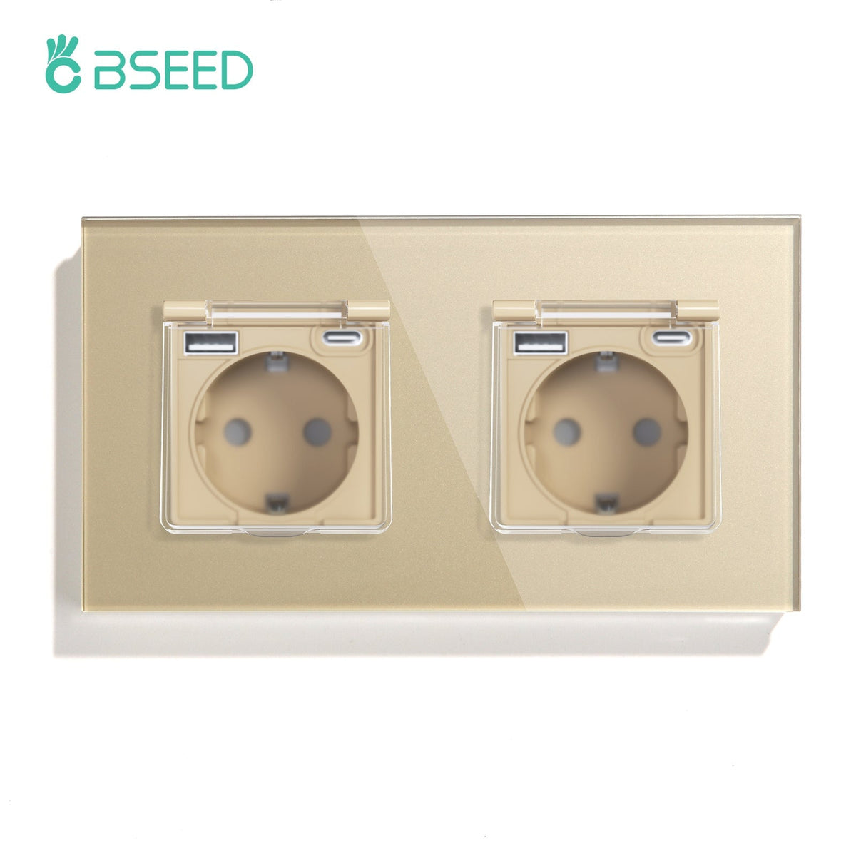 Eu socket with USB&Cover Glass Panel Power Outlets & Sockets Bseedswitch Gold Double 