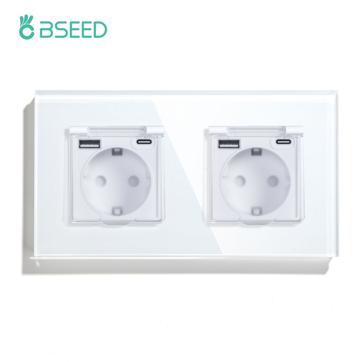 Eu socket with USB&Cover Glass Panel Power Outlets & Sockets Bseedswitch White Double 