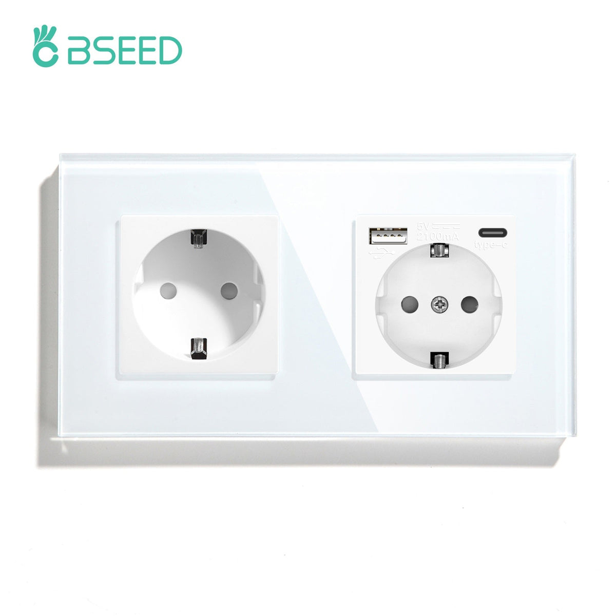 BSEED EU sockets with 2.1A Type-C Interface Outlet Wall Socket Power Outlets & Sockets Bseedswitch White Double 