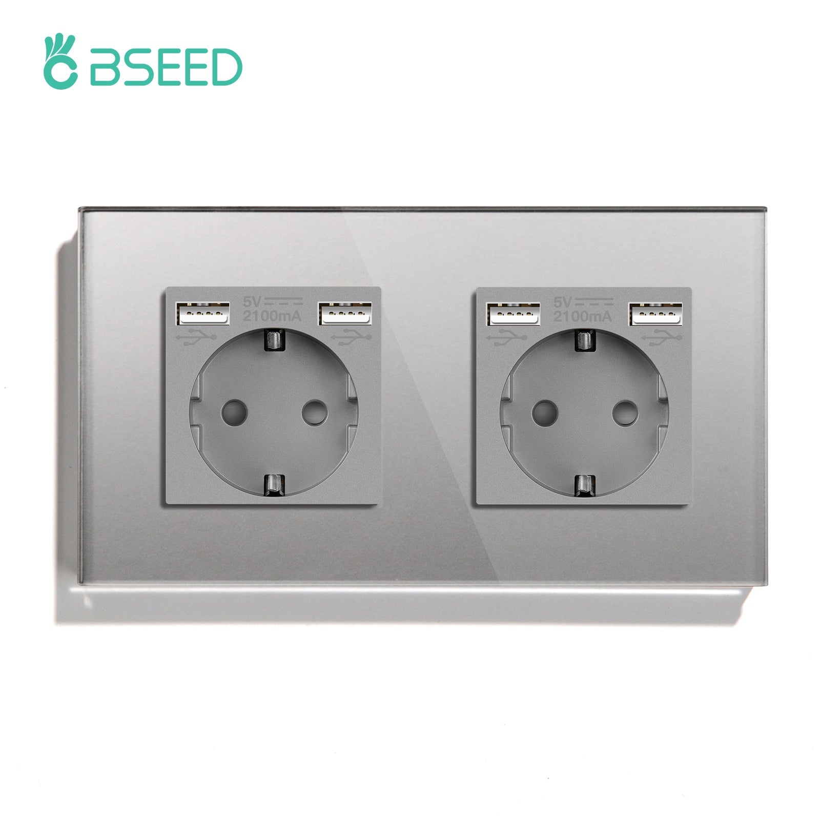 BSEED EU / FR Standard Wall Socket With Double USB Crystal Mirror Glass Panel Bseedswitch Grey Double EU