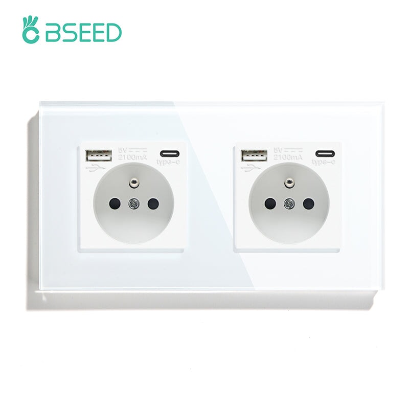 BSEED FR Wall Sockets Type-C Interface Outlet Wall Socket With Charge Port With USB Power Outlets Kids Protection 16A Wall Plates & Covers Bseedswitch white Double 