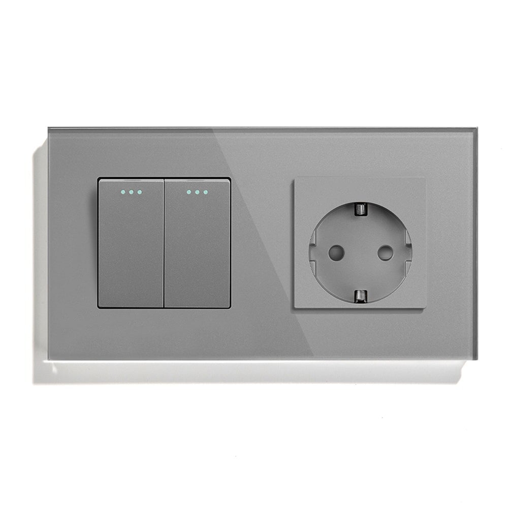 BSEED Mechanical 1/2/3 Gang 1/2Way Touch Light Switch With Normal Eu Socket with typcs-c Power Outlets & Sockets Bseedswitch Grey 2Gang 1Way