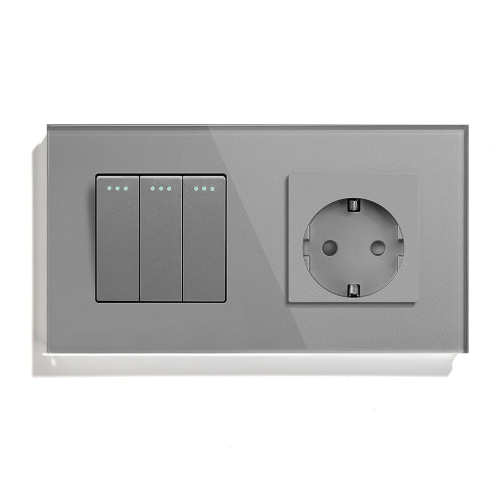 BSEED Mechanical 1/2/3 Gang 1/2Way Touch Light Switch With Normal Eu Socket with typcs-c Power Outlets & Sockets Bseedswitch Grey 3Gang 1Way