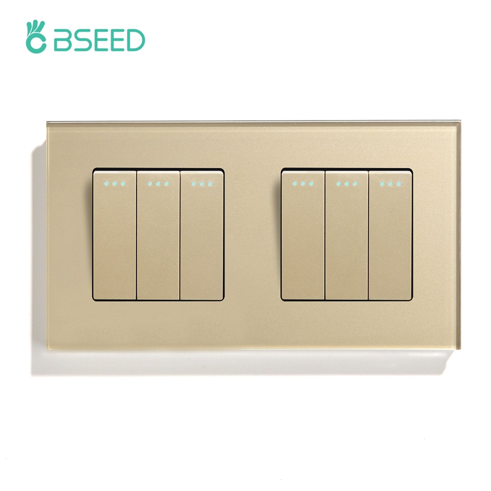 Bseed Button Light Switch 1/2/3 Gang 1Way Mechanical Switches Crossbar Switch 照明开关 Bseedswitch Golden 3Gang+3Gang 