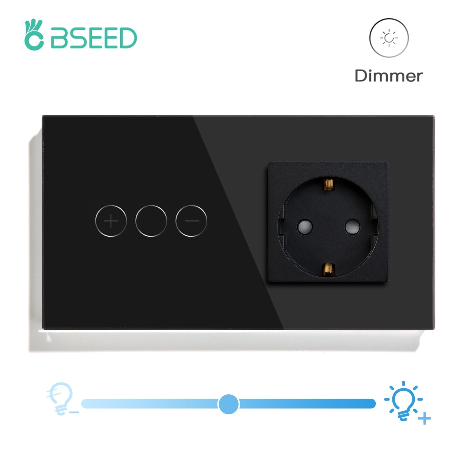 BSEED Touch dimmer 1gang 1/2/3 Way Light Switch With socket Power Outlets & Sockets Bseedswitch Black 1Way 