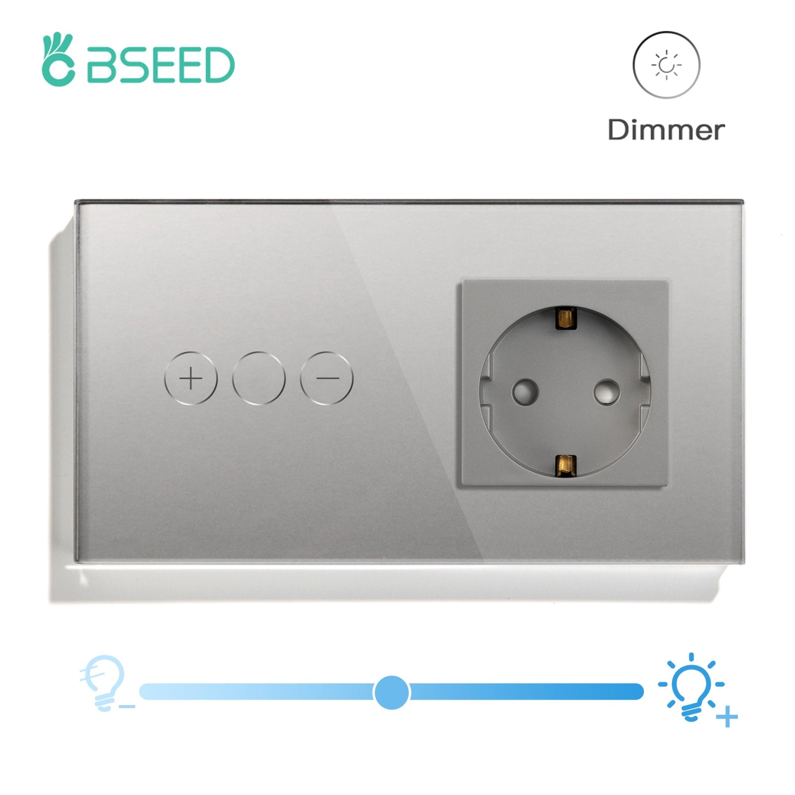 BSEED Touch dimmer 1gang 1/2/3 Way Light Switch With socket Power Outlets & Sockets Bseedswitch Grey 1Way 