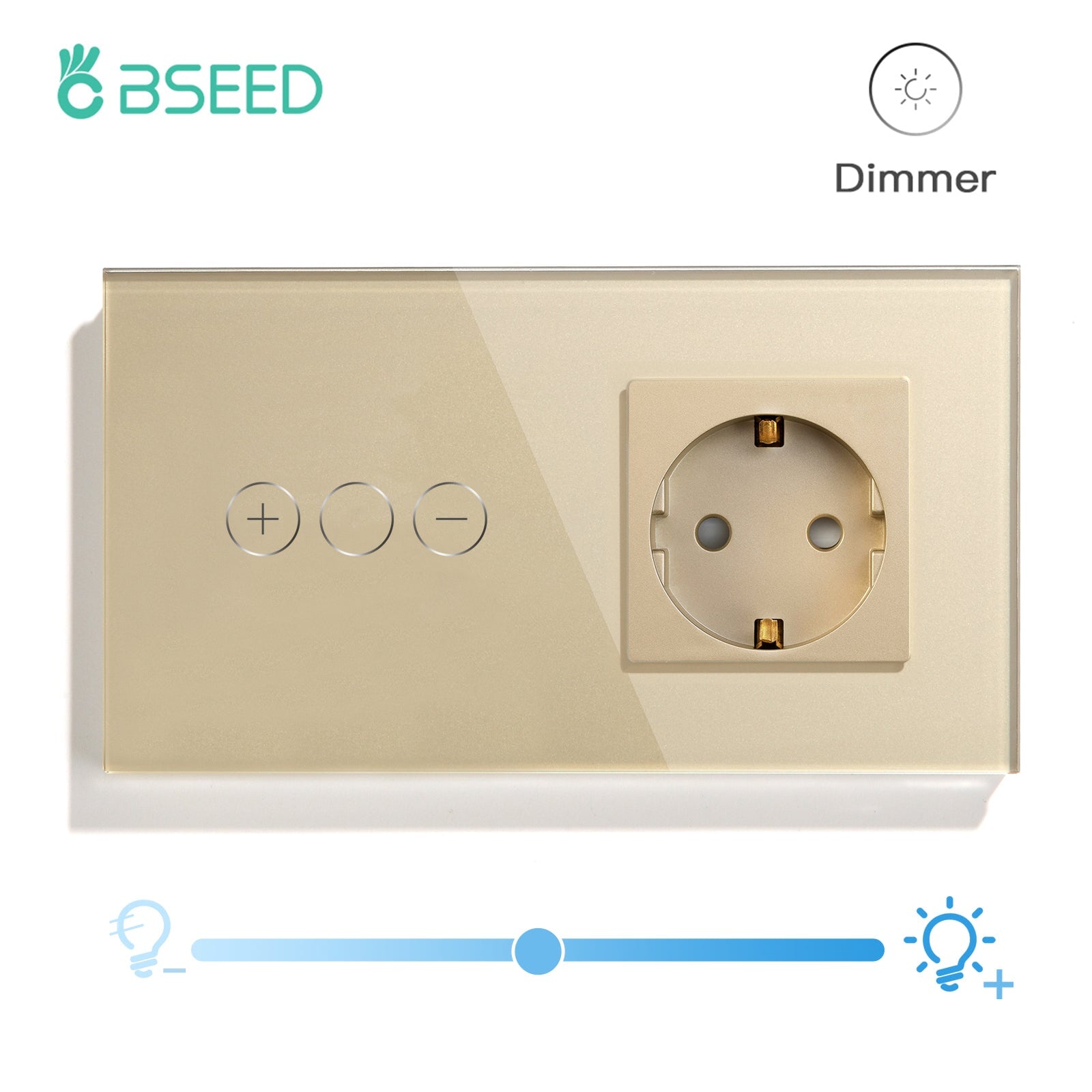 BSEED Touch dimmer 1gang 1/2/3 Way Light Switch With socket Power Outlets & Sockets Bseedswitch Golden 1Way 