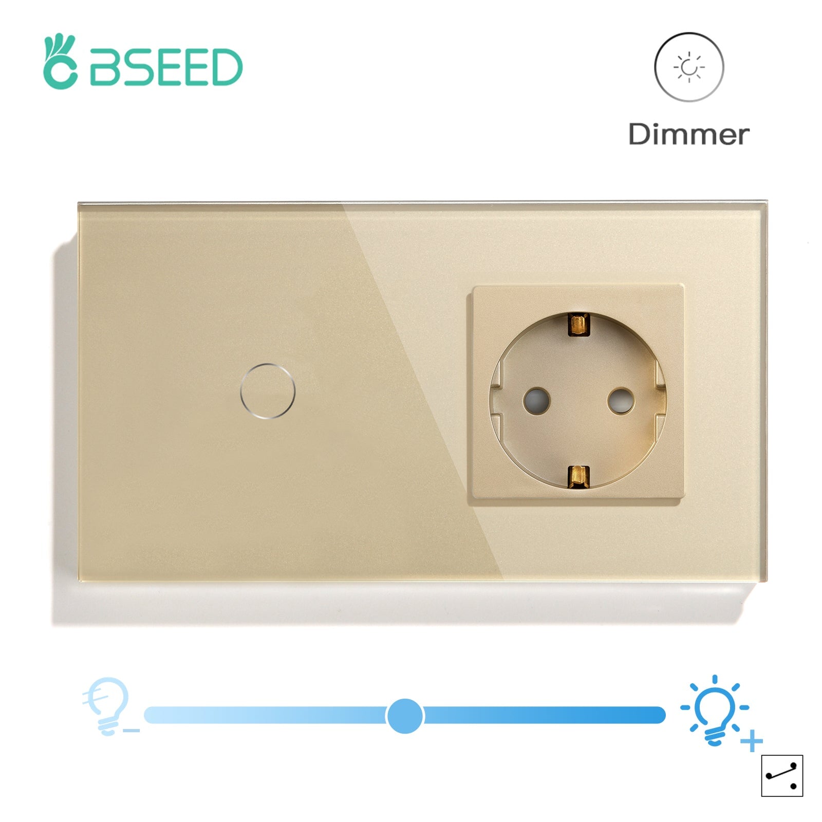 BSEED Touch dimmer 1gang 1/2/3 Way Light Switch With socket Power Outlets & Sockets Bseedswitch Golden 2Way 