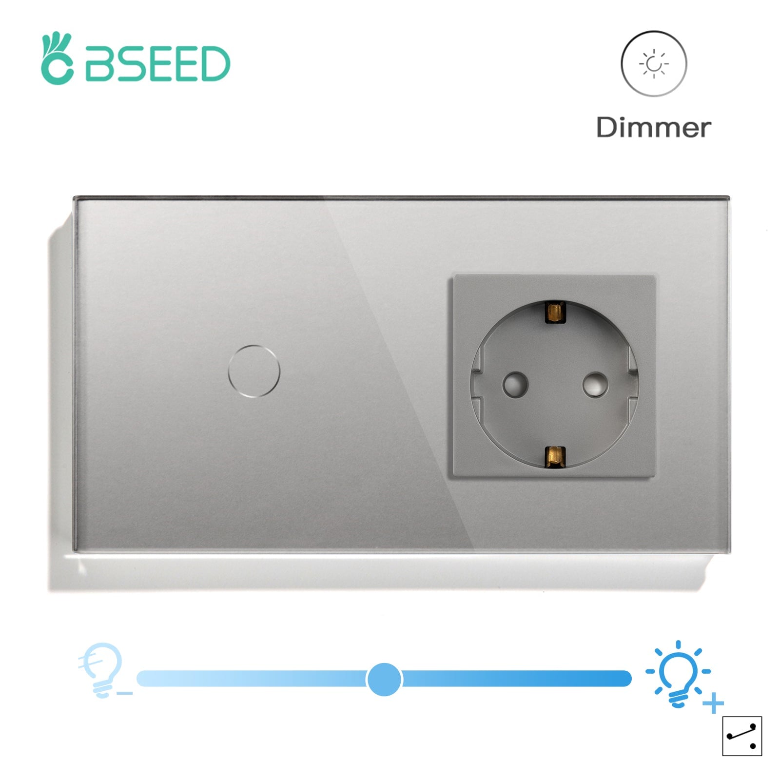 BSEED Touch dimmer 1gang 1/2/3 Way Light Switch With socket Power Outlets & Sockets Bseedswitch Grey 2Way 