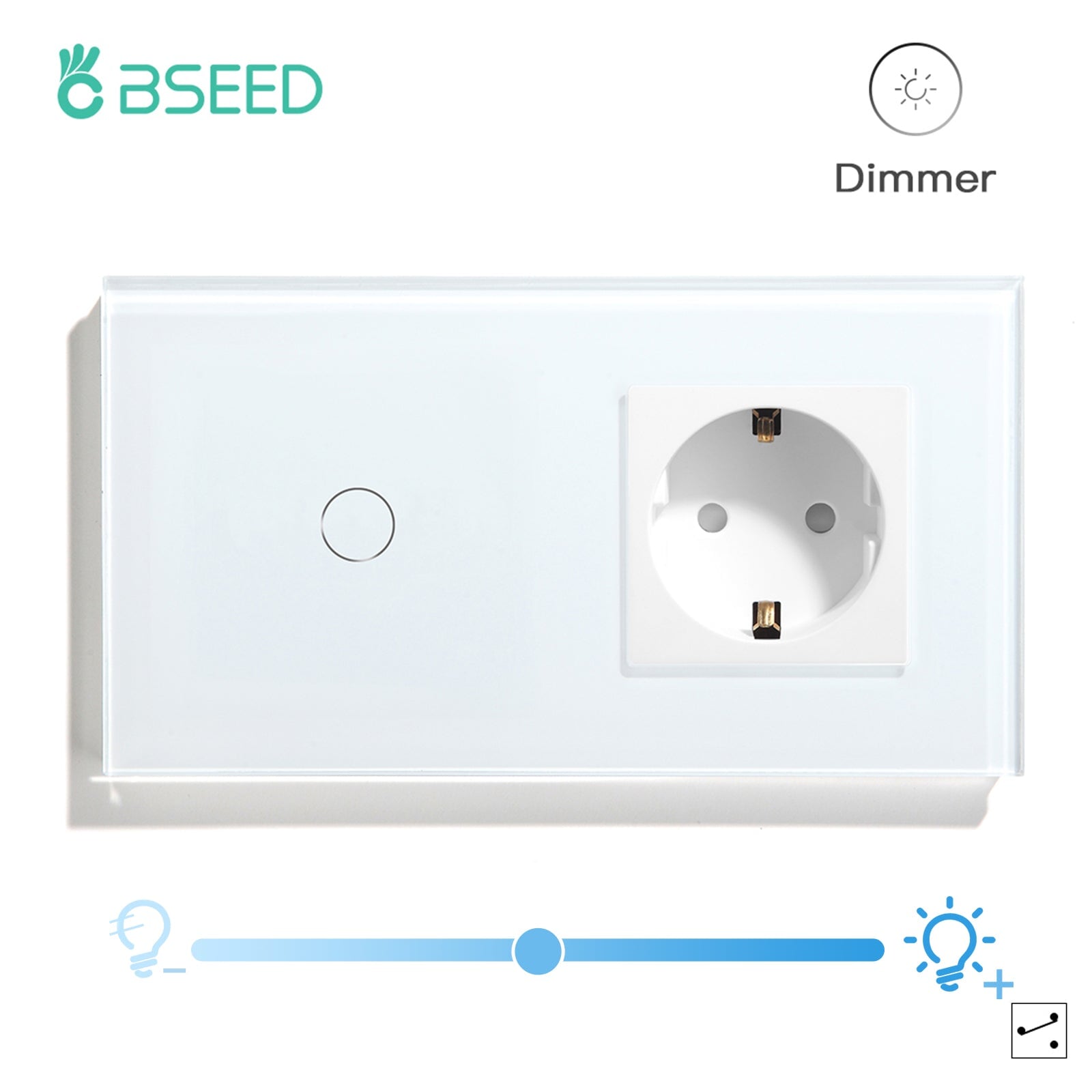 BSEED Touch dimmer 1gang 1/2/3 Way Light Switch With socket Power Outlets & Sockets Bseedswitch White 2Way 