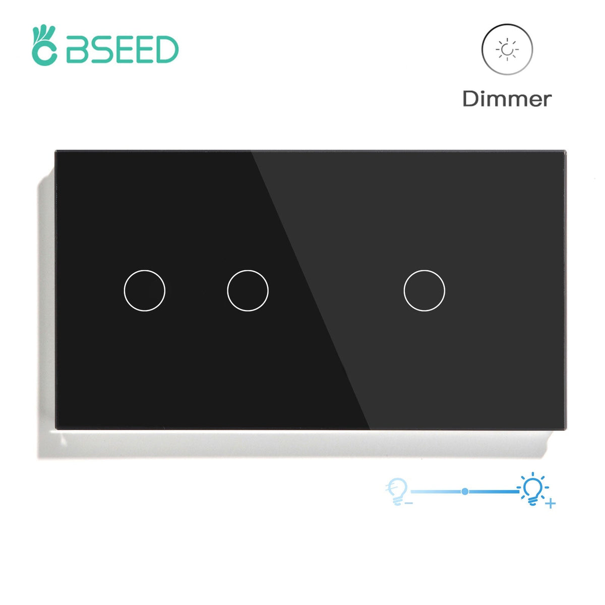 Bseed Touch Light Switch 1/2/3 Gang 1Way With Dimmer Switch Glass Panel 157mm Light Switches Bseedswitch Black 2Gang 1way Switch+1gang 2way Dimmer Switch 