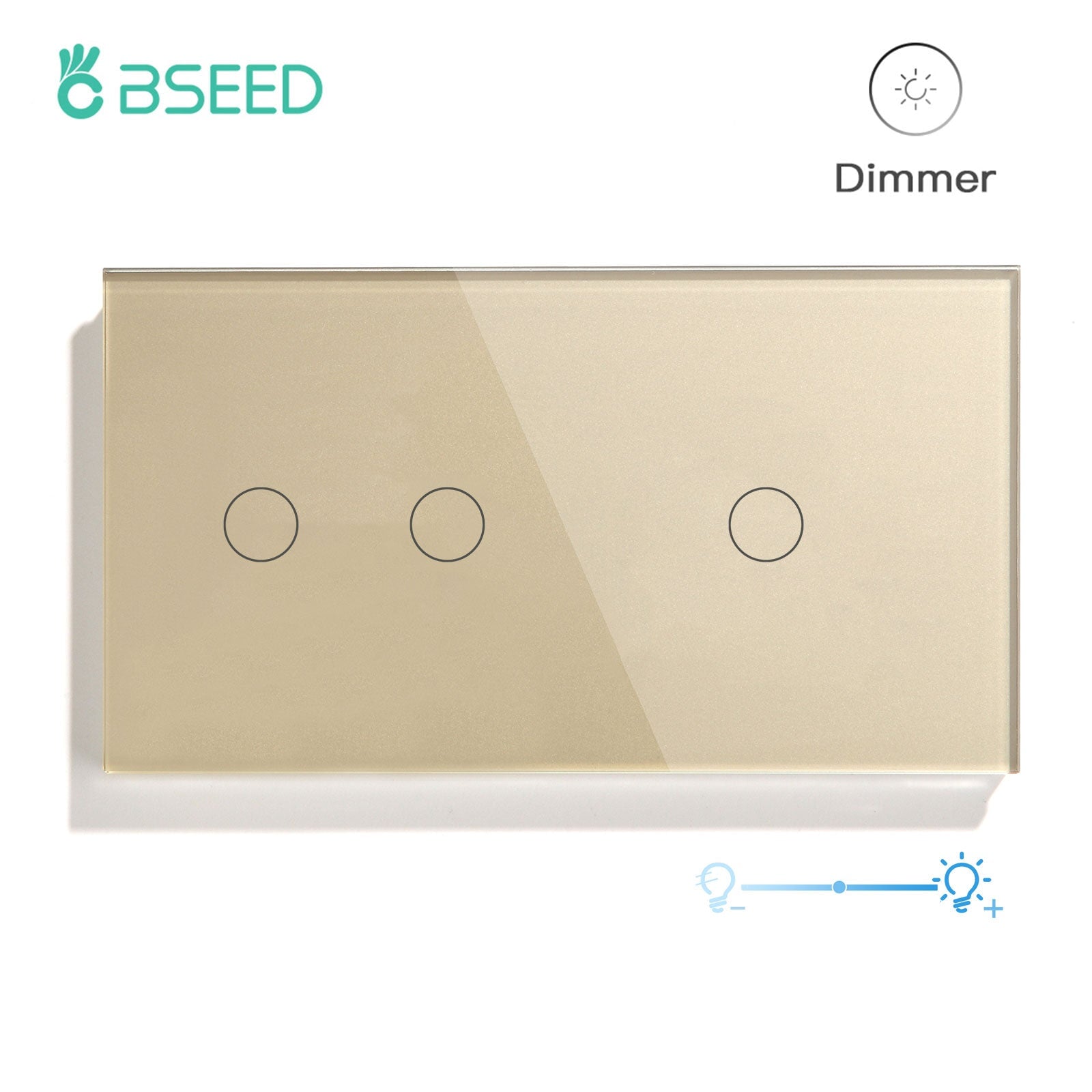 Bseed Touch Light Switch 1/2/3 Gang 1Way With Dimmer Switch Glass Panel 157mm Light Switches Bseedswitch Gold 2Gang 1way Switch+1gang 2way Dimmer Switch 