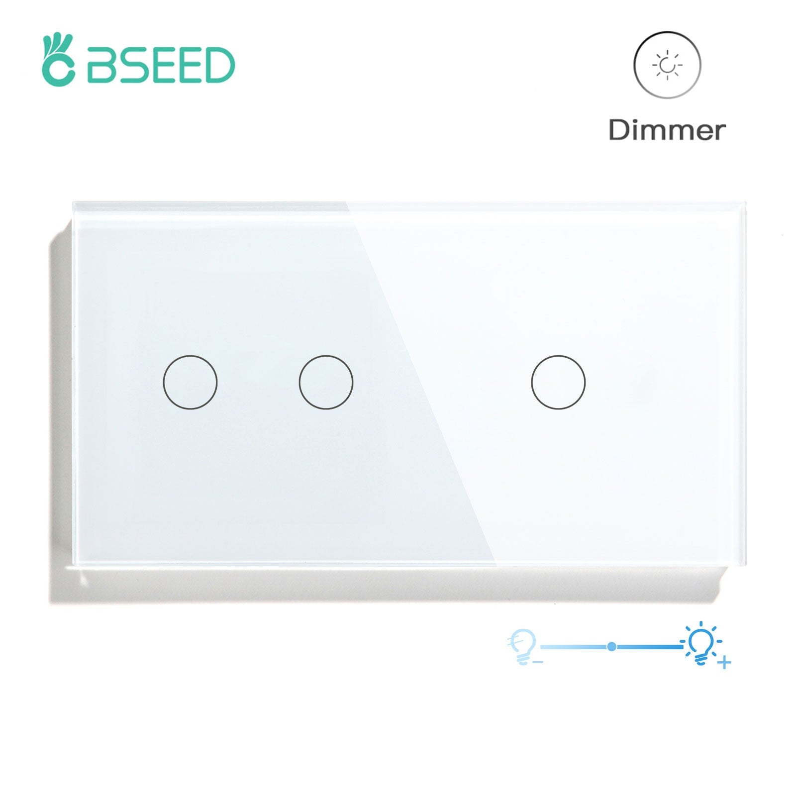 Bseed Touch Light Switch 1/2/3 Gang 1Way With Dimmer Switch Glass Panel 157mm Light Switches Bseedswitch White 2Gang 1way Switch+1gang 2way Dimmer Switch 