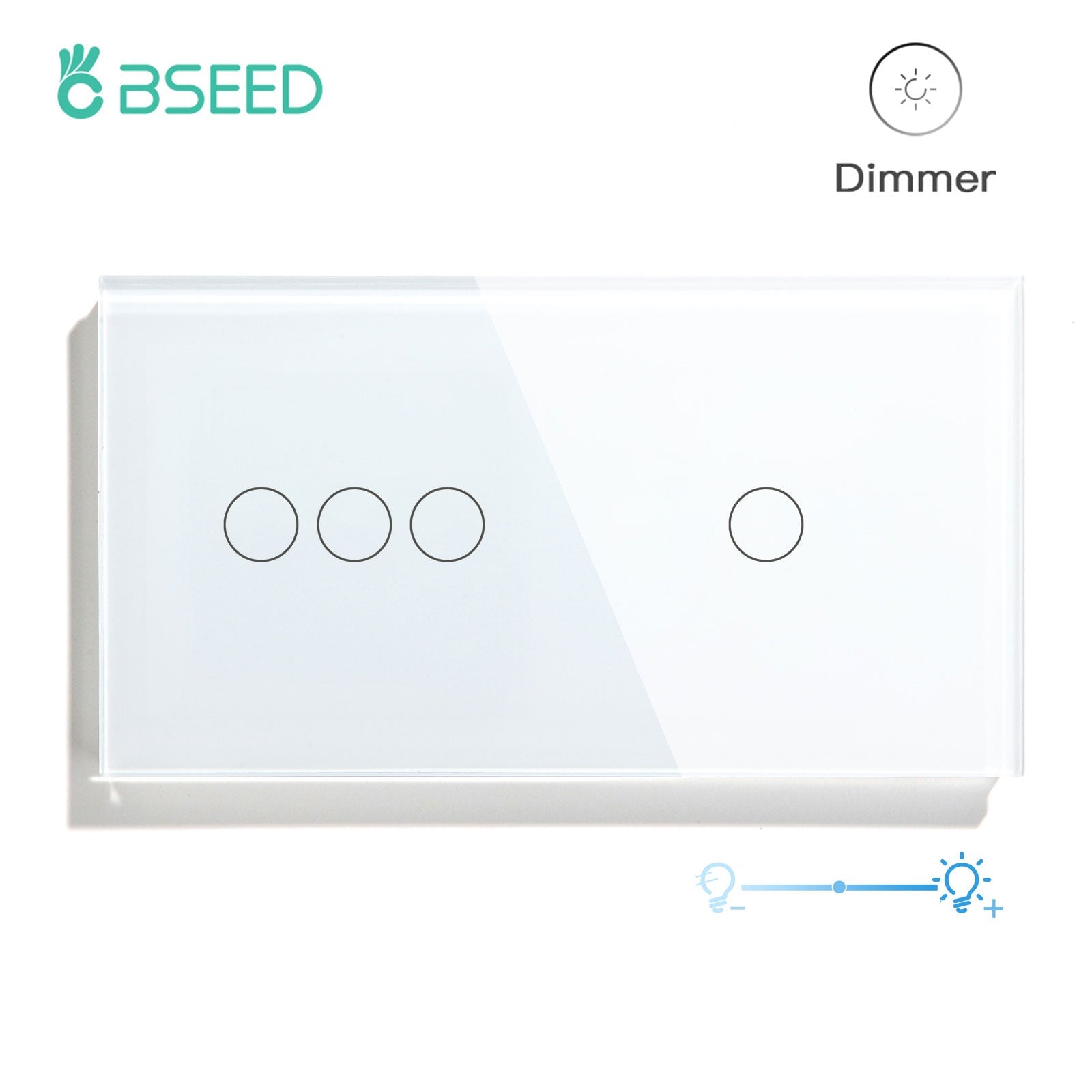 Bseed Touch Light Switch 1/2/3 Gang 1Way With Dimmer Switch Glass Panel 157mm Light Switches Bseedswitch White 3Gang 1way Switch+1gang 2way Dimmer Switch 