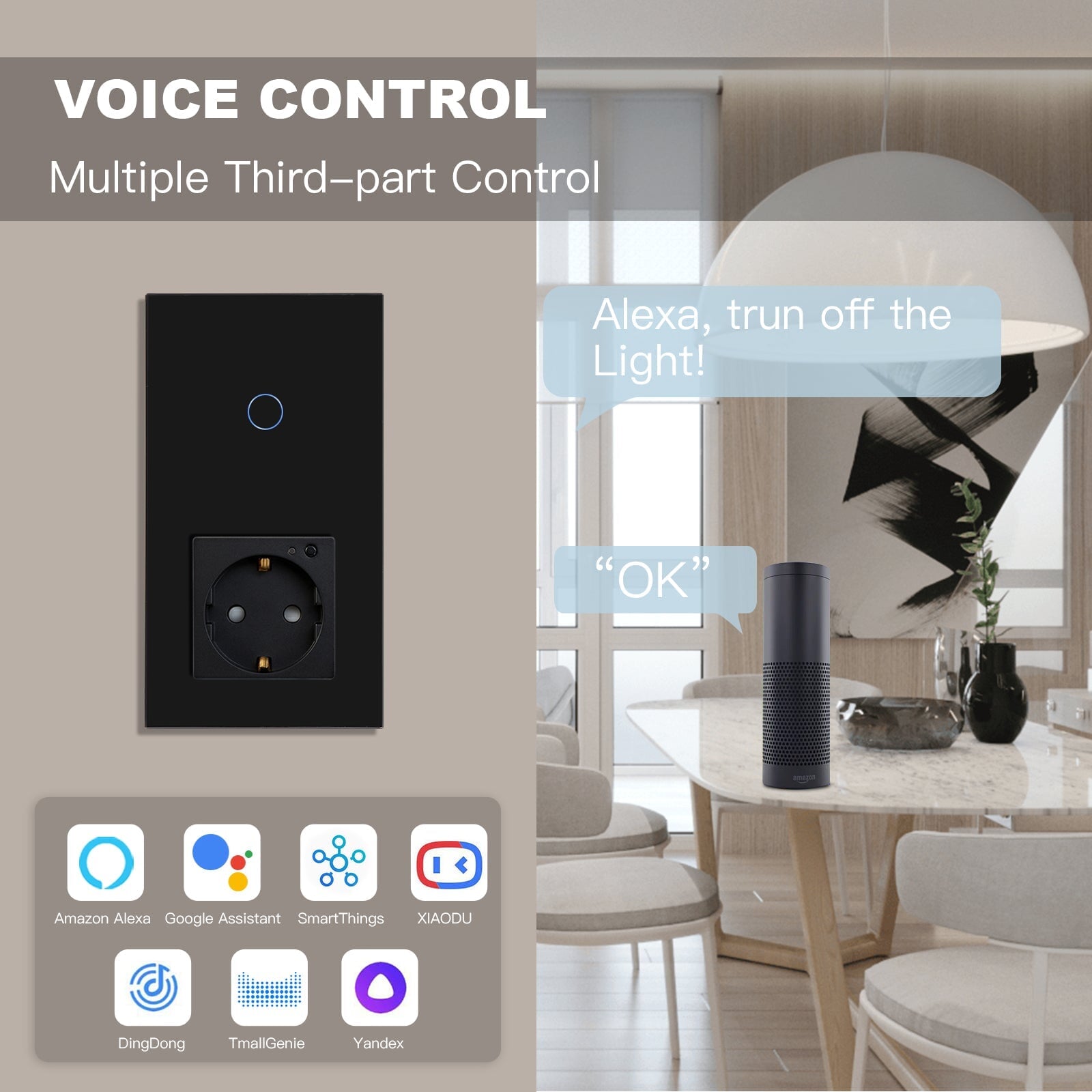 Bseed Smart Wifi Switch No neutral line With EU Single Wifi Socket 157mm Power Outlets & Sockets Bseedswitch 