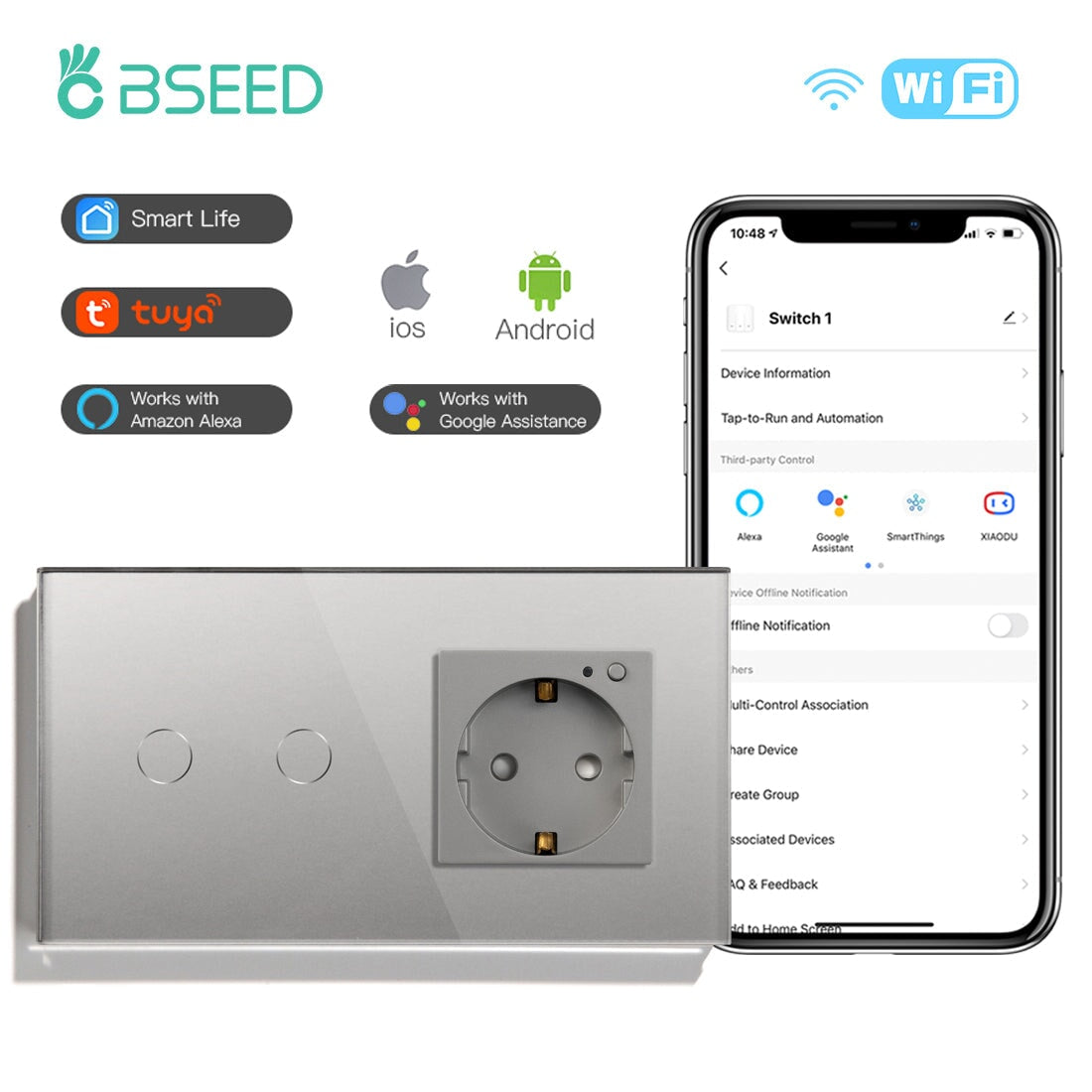 BSEED WiFi 1/2/3 Gang Switch with WiFi Metering socket Power Outlets & Sockets Bseedswitch Grey 2Gang 