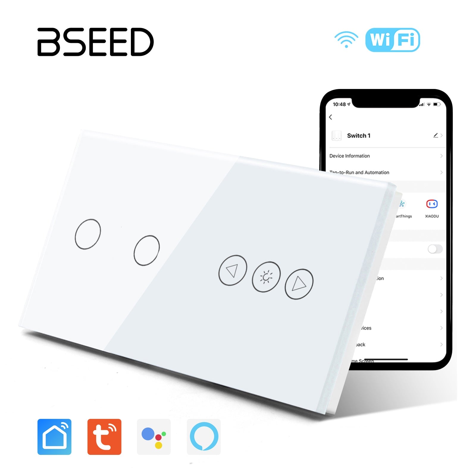 Bseed Smart Wifi Switch With Dimmer Switch Glass Panel 157mm Bseedswitch White 2Gang + Dimmer Switch 