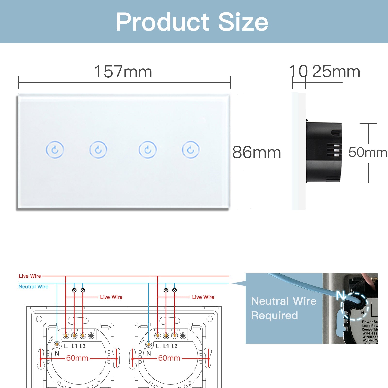 Bseed New Panel Double 1/2/3 Gang 1/2/3 Way Smart ZigBee Switch Light Switches Bseedswitch 