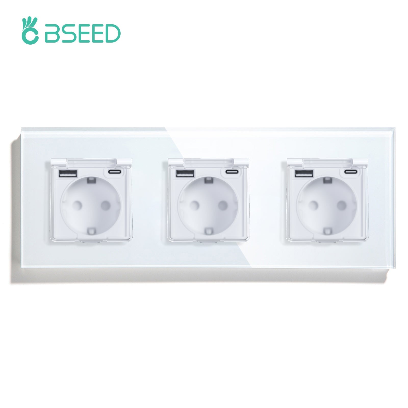 Eu socket with USB&Cover Glass Panel Power Outlets & Sockets Bseedswitch White Triple 