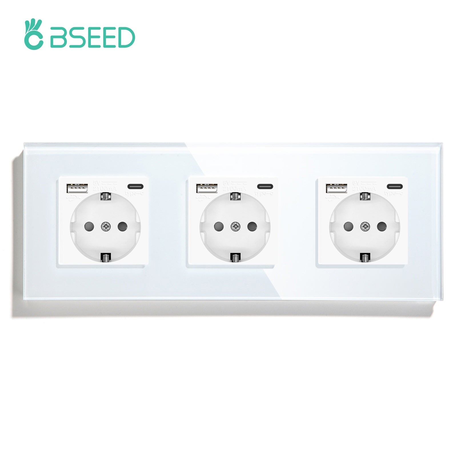 BSEED EU sockets with 2.1A Type-C Interface Outlet Wall Socket Power Outlets & Sockets Bseedswitch White Triple 