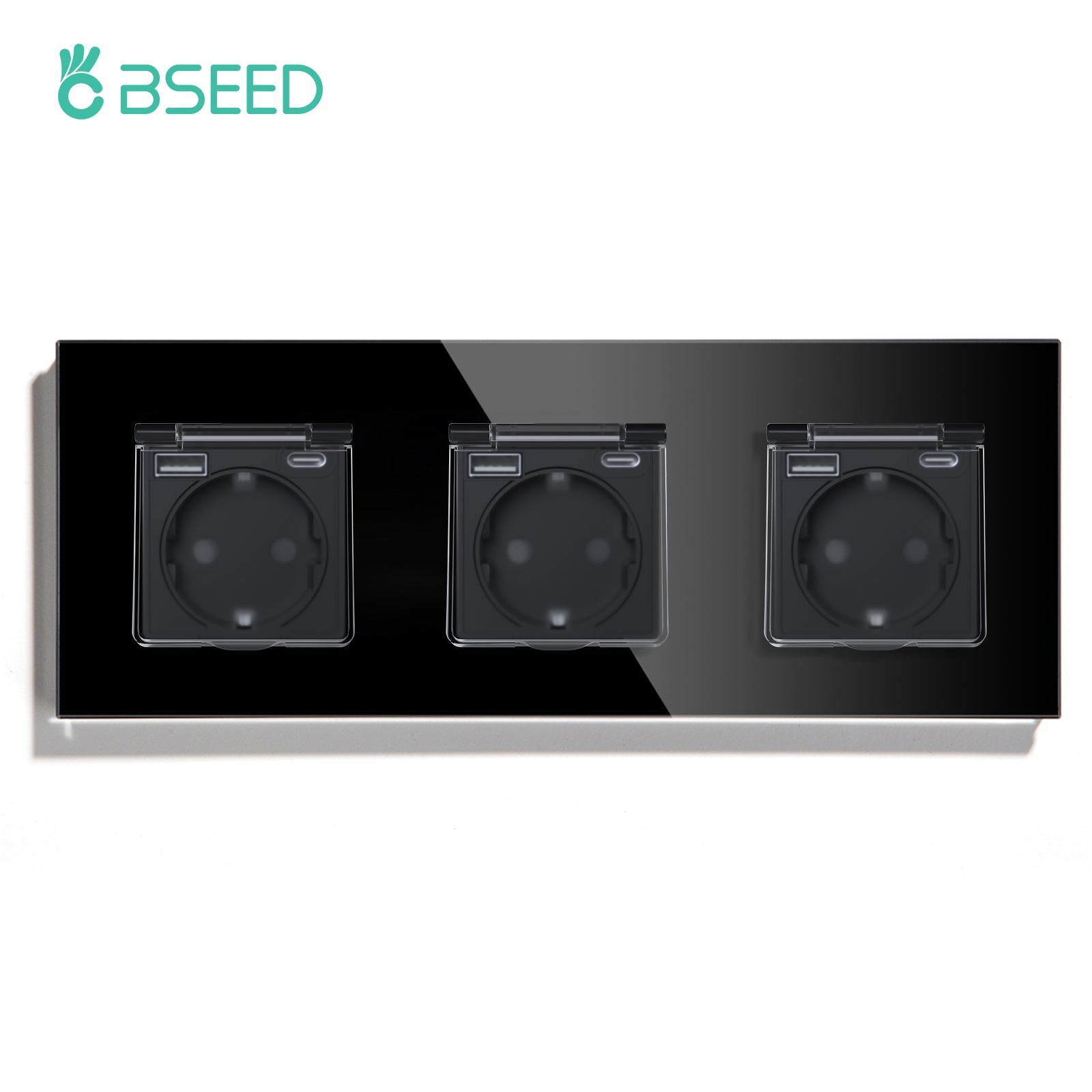 Eu socket with USB&Cover Glass Panel Power Outlets & Sockets Bseedswitch Black Triple 