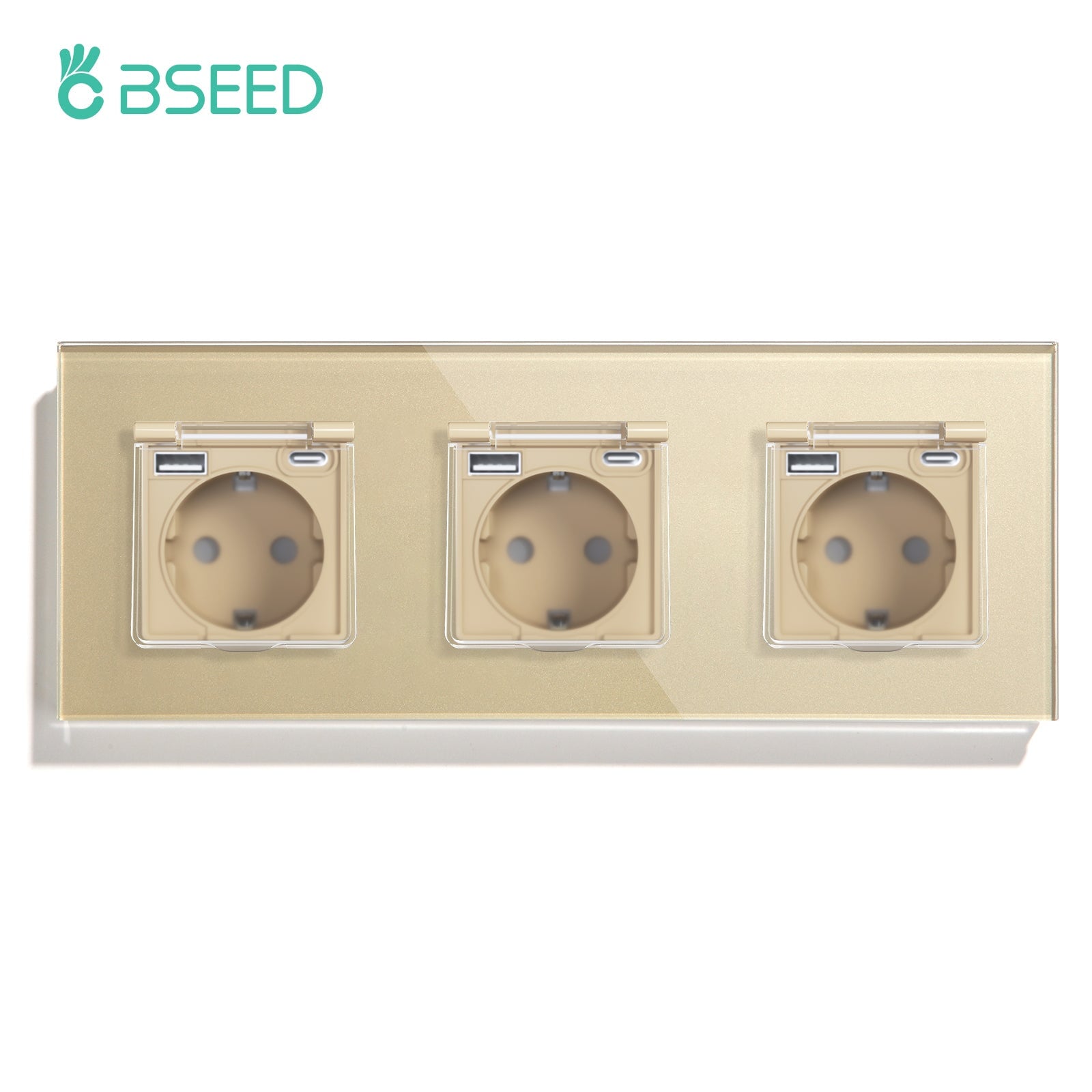 Eu socket with USB&Cover Glass Panel Power Outlets & Sockets Bseedswitch Gold Triple 