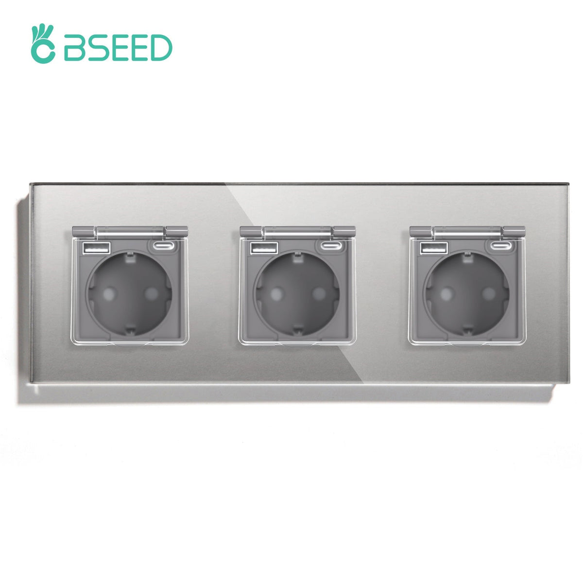 Eu socket with USB&Cover Glass Panel Power Outlets & Sockets Bseedswitch Grey Triple 