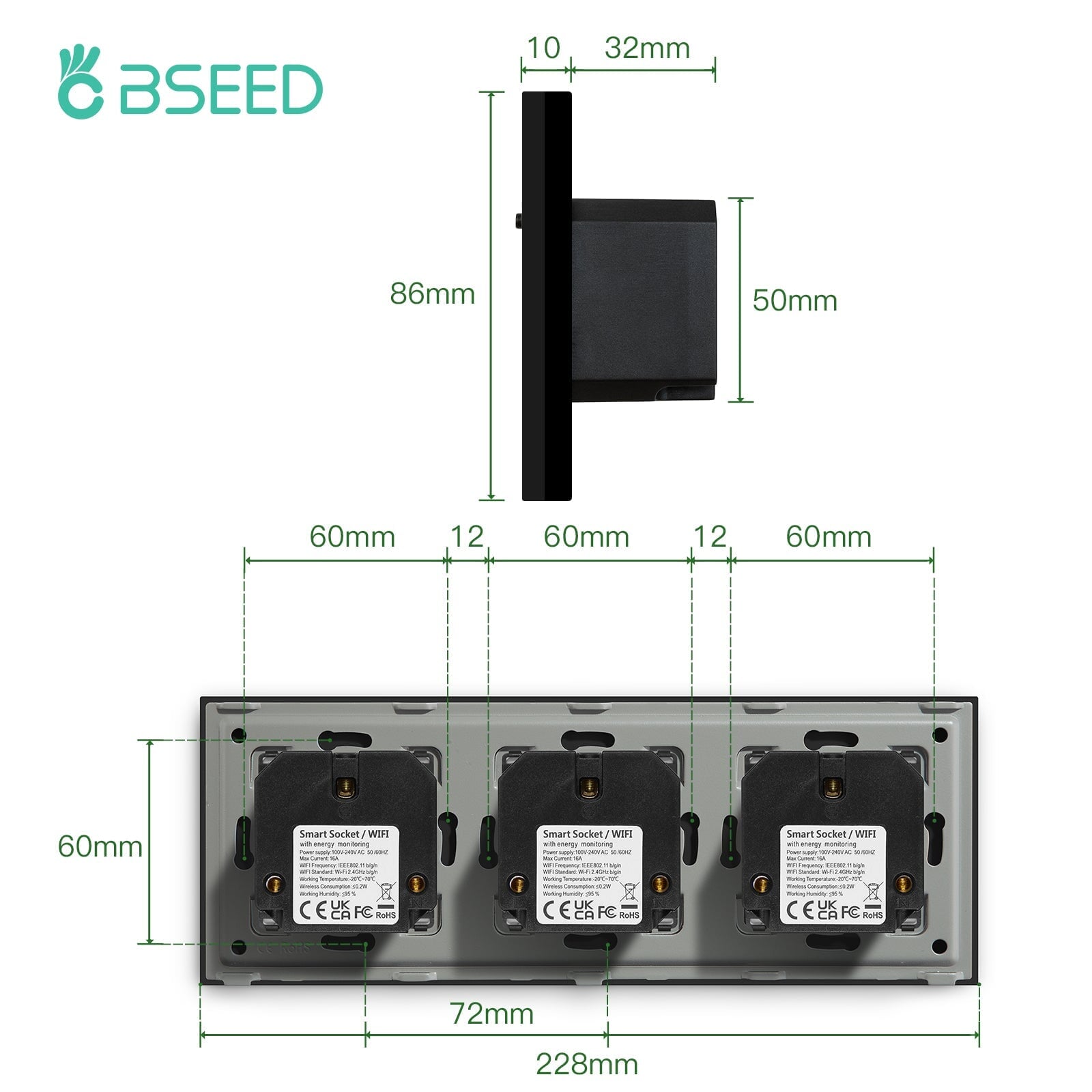 Bseed Wifi EU Wall Sockets With Energy Monitoring PC Panel Power Outlets & Sockets Bseedswitch 