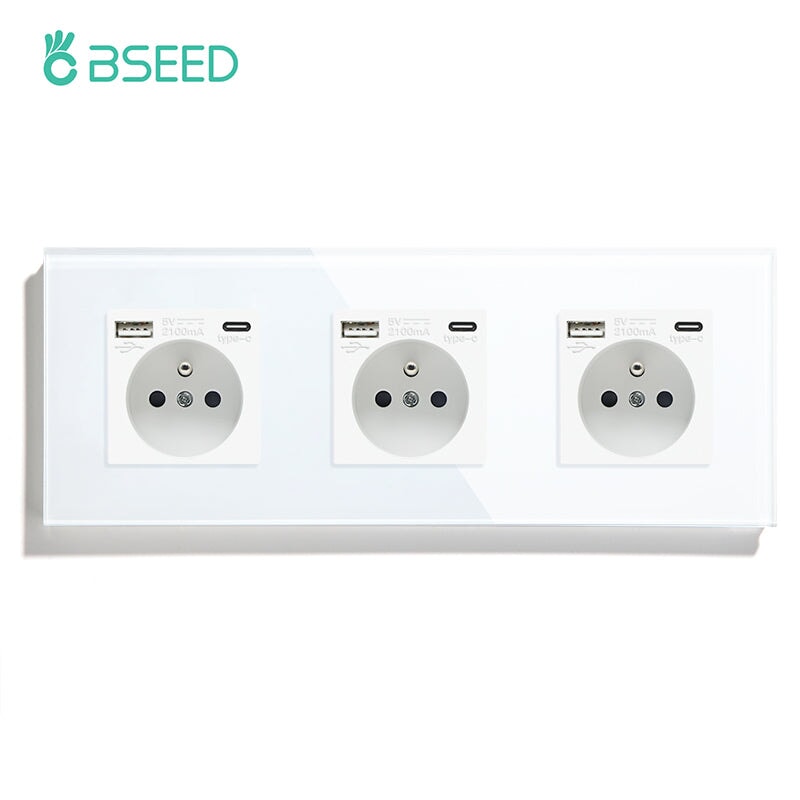 BSEED FR Wall Sockets Type-C Interface Outlet Wall Socket With Charge Port With USB Power Outlets Kids Protection 16A Wall Plates & Covers Bseedswitch white Triple 