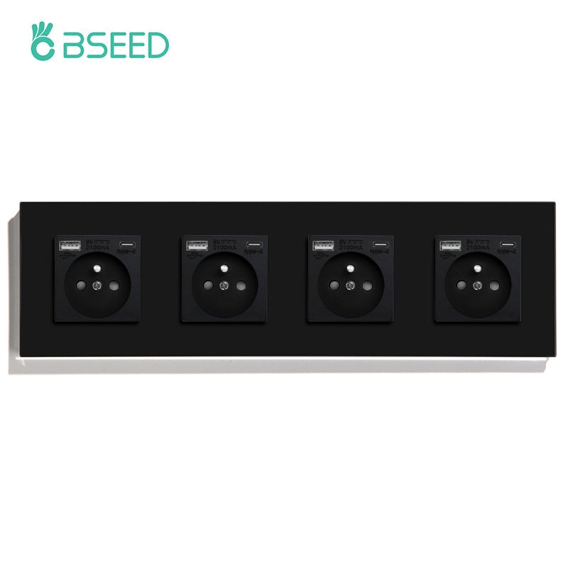 BSEED FR Wall Sockets Type-C Interface Outlet Wall Socket With Charge Port With USB Power Outlets Kids Protection 16A Wall Plates & Covers Bseedswitch black Quadruple 