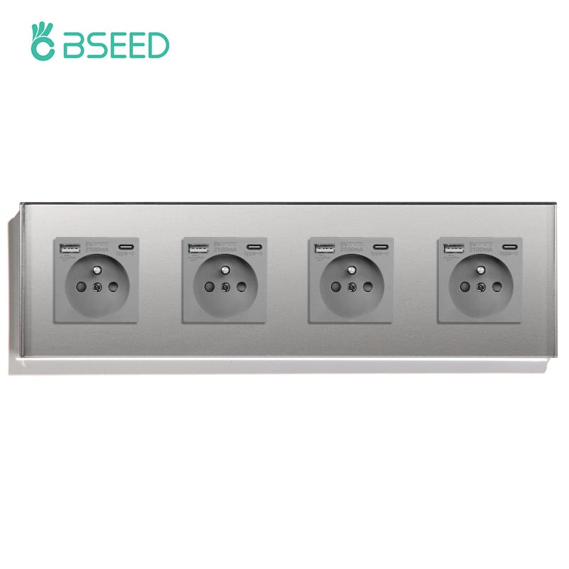 BSEED FR Wall Sockets Type-C Interface Outlet Wall Socket With Charge Port With USB Power Outlets Kids Protection 16A Wall Plates & Covers Bseedswitch grey Quadruple 