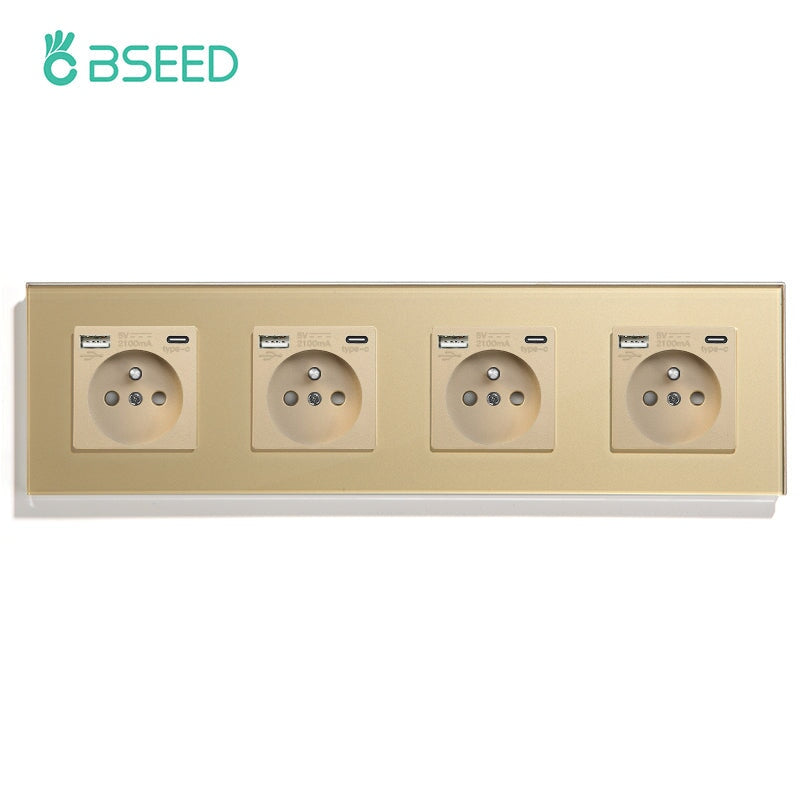 BSEED FR Wall Sockets Type-C Interface Outlet Wall Socket With Charge Port With USB Power Outlets Kids Protection 16A Wall Plates & Covers Bseedswitch gold Quadruple 