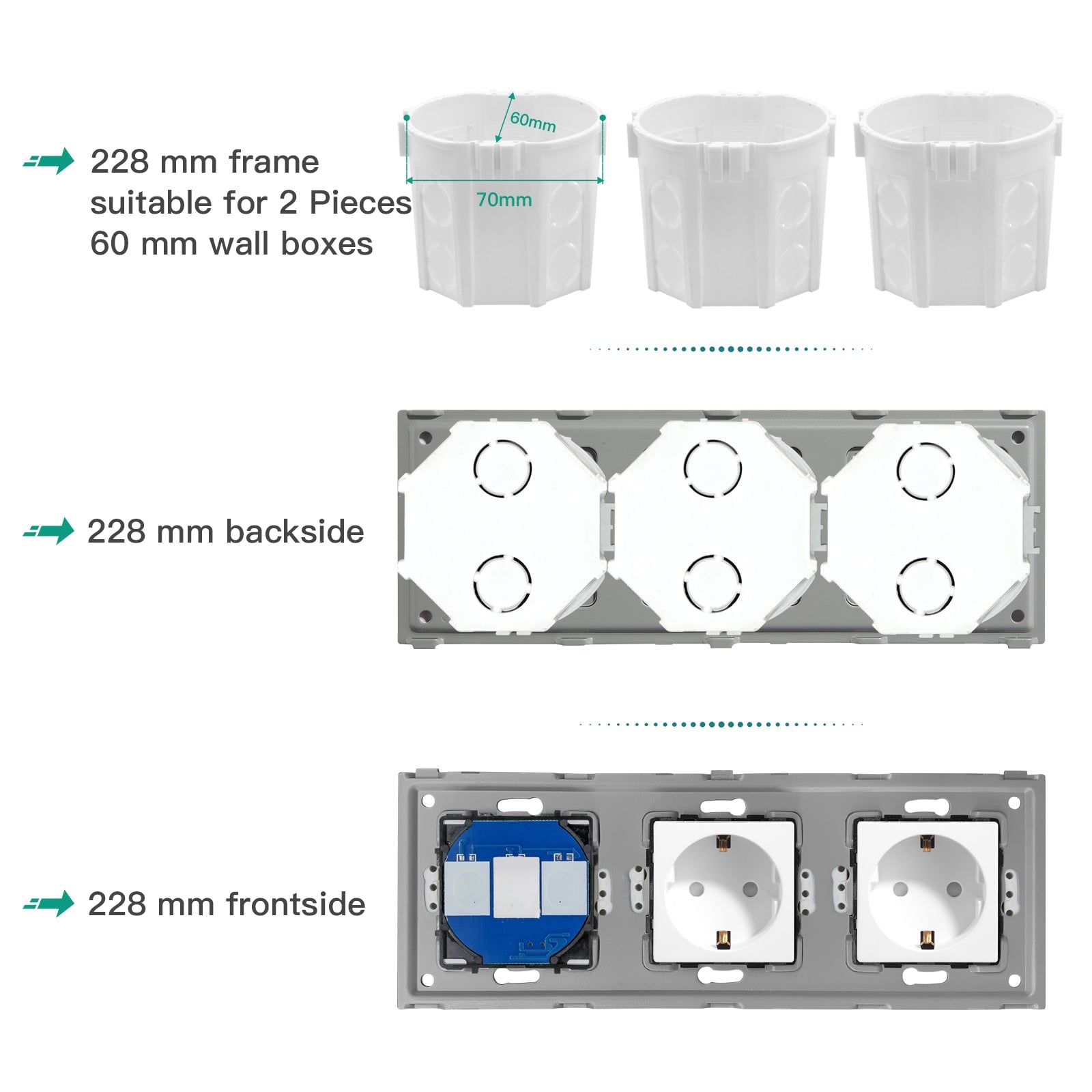 BSEED Touch 1/2/3 Gnag 1/2/3 Way Light Switch With Double EU Socket With Type-C Power Outlets & Sockets Bseedswitch 