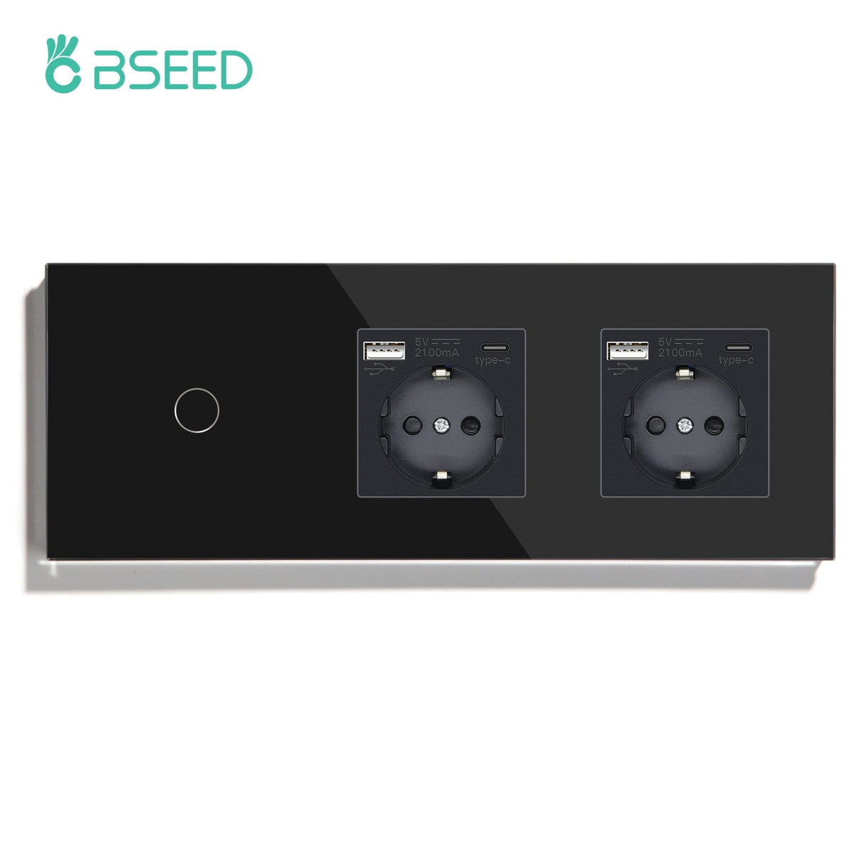 BSEED Touch 1/2/3 Gnag 1/2/3 Way Light Switch With Double EU Socket With Type-C Power Outlets & Sockets Bseedswitch Black 1 Gang with Socket 1 Way