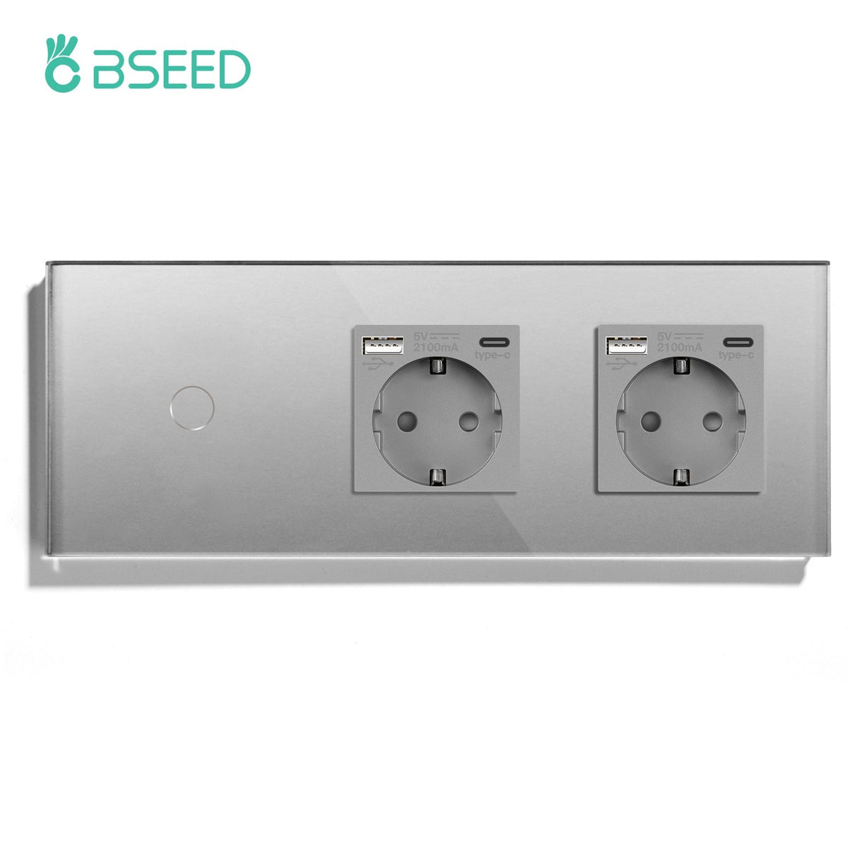 BSEED Touch 1/2/3 Gnag 1/2/3 Way Light Switch With Double EU Socket With Type-C Power Outlets & Sockets Bseedswitch Grey 1 Gang with Socket 1 Way