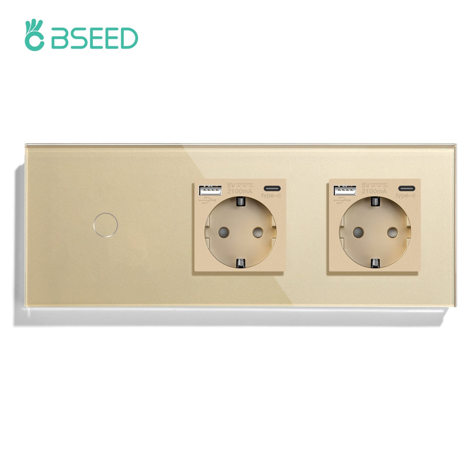 BSEED Touch 1/2/3 Gnag 1/2/3 Way Light Switch With Double EU Socket With Type-C Power Outlets & Sockets Bseedswitch Golden 1 Gang with Socket 1 Way