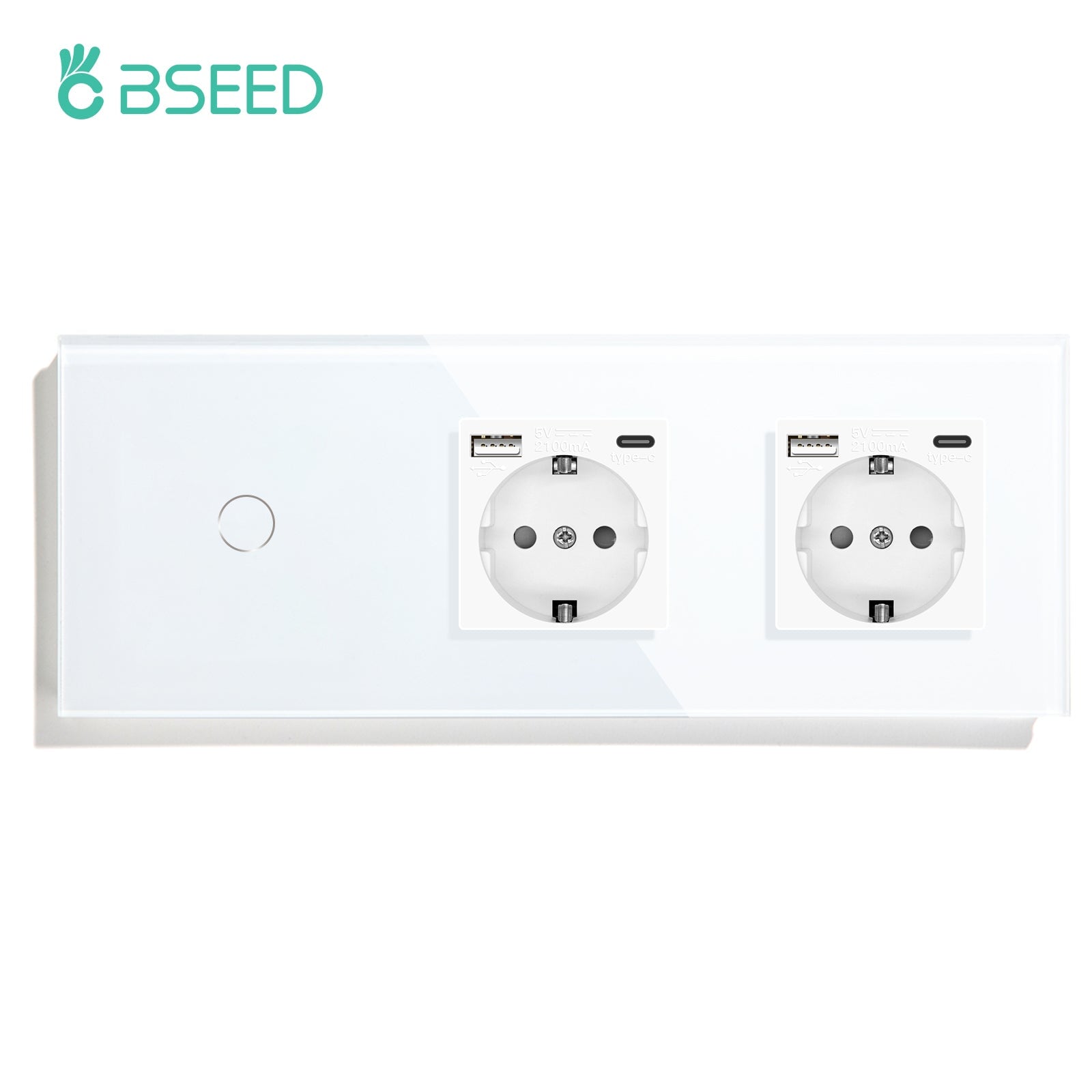 BSEED Touch 1/2/3 Gnag 1/2/3 Way Light Switch With Double EU Socket With Type-C Power Outlets & Sockets Bseedswitch White 1 Gang with Socket 1 Way