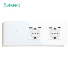 BSEED Touch 1/2/3 Gnag 1/2/3 Way Light Switch With Double EU Socket With Type-C Power Outlets & Sockets Bseedswitch White 1 Gang with Socket 1 Way