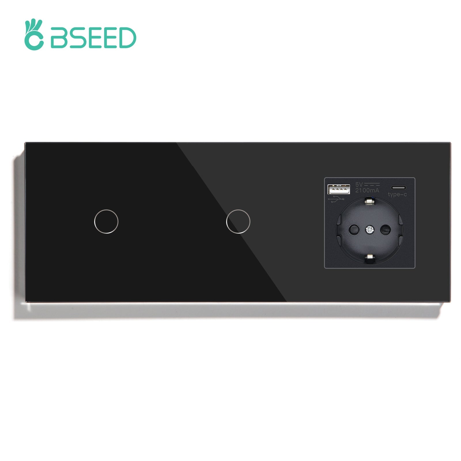 BSEED Double Touch 1/2/3 Gnag 1/2/3 Way Light Switch With EU Socket With Type-C Power Outlets & Sockets Bseedswitch Black 1gang+1gang 1Way