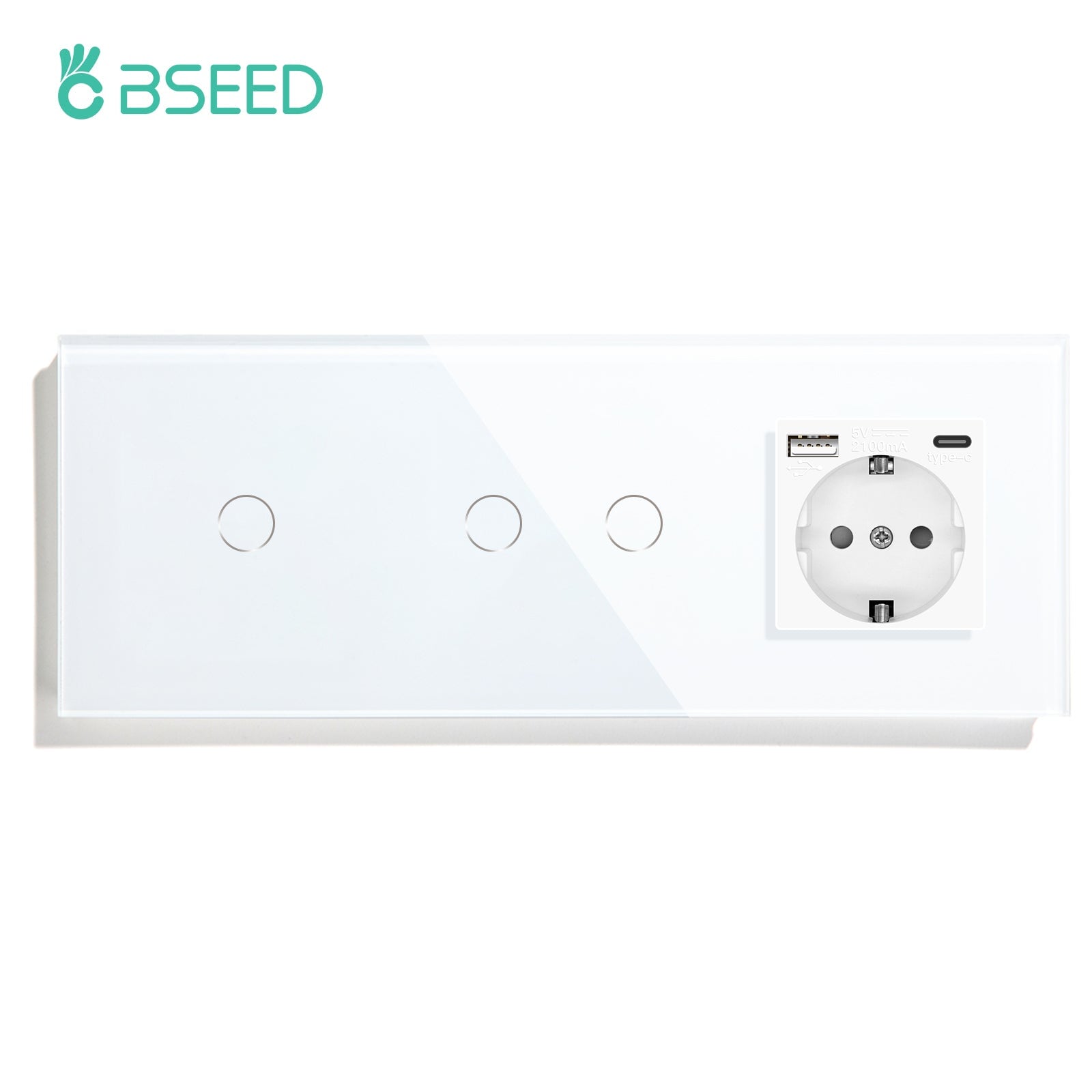 BSEED Double Touch 1/2/3 Gnag 1/2/3 Way Light Switch With EU Socket With Type-C Power Outlets & Sockets Bseedswitch White 1gang+2gang 1Way