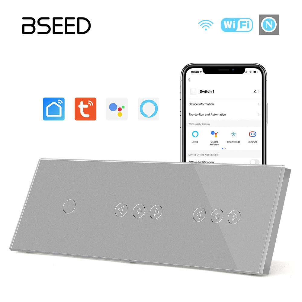 BSEED 1/2/3 Gang WiFi Switch With Double Dimmer Switch 228mm Light Switches Bseedswitch Grey 1Gang wifi switch+double dimmer switch 